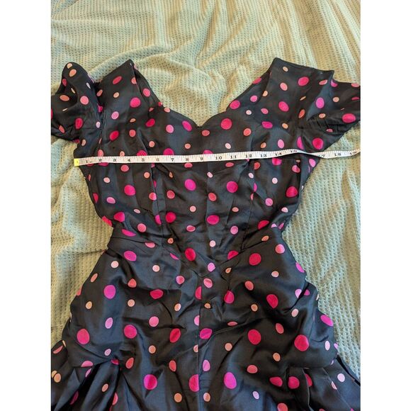 Vintage 50s Handmade Women's Small 100% Silk Black Pink Party Midi Dress Evening - Picture 11 of 14
